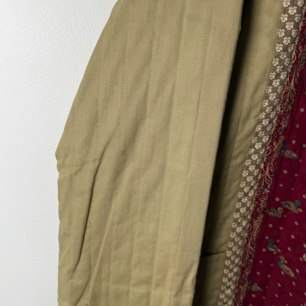 Vintage Quilted Jacket Womens Large Tan Red Duck Paisley Patchwork Handmade Boho